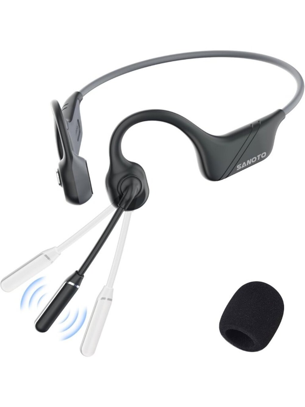 Wireless Bone Conduction Headphones with Mic, Noise Cancelling, Open Ear Design